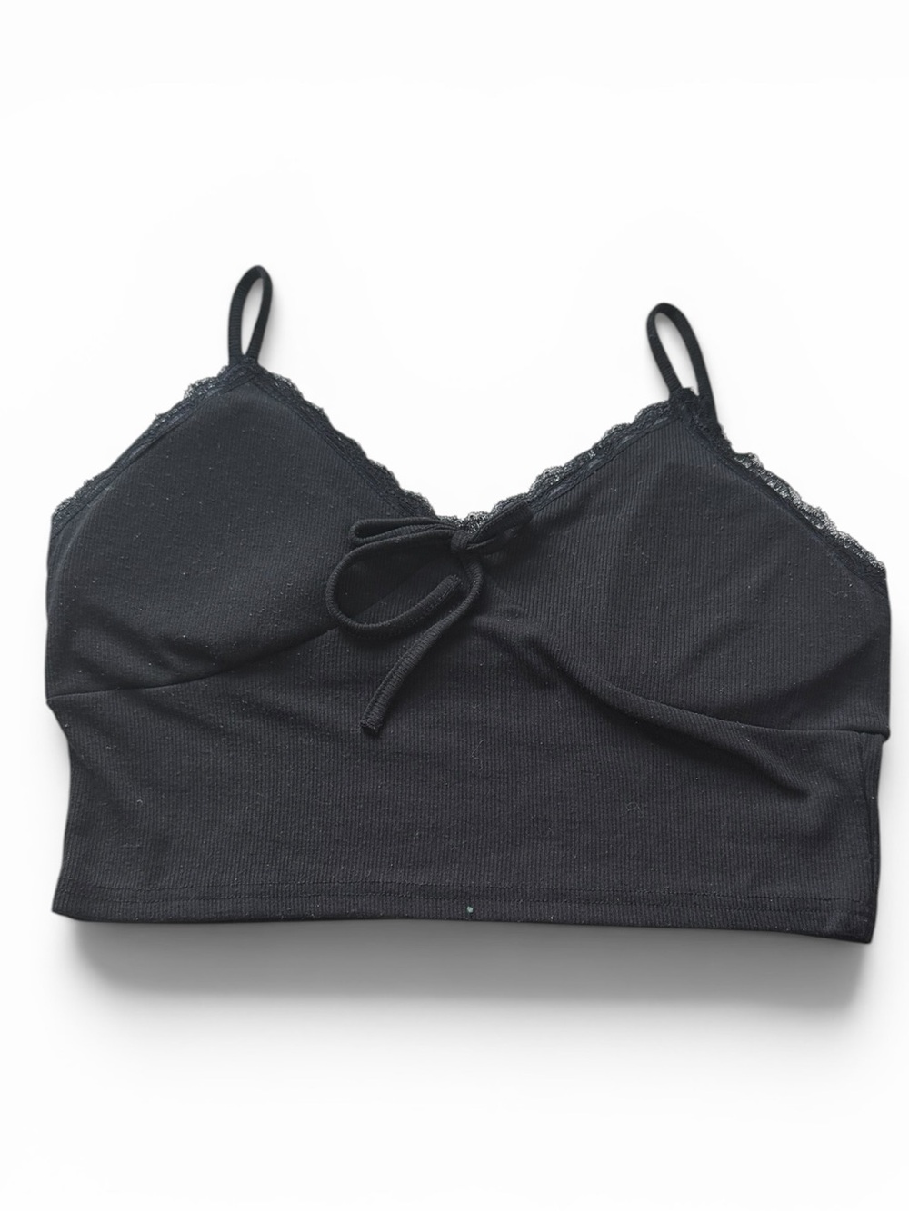 ROMWE Black Lace-Trim Tie-Front Bralette